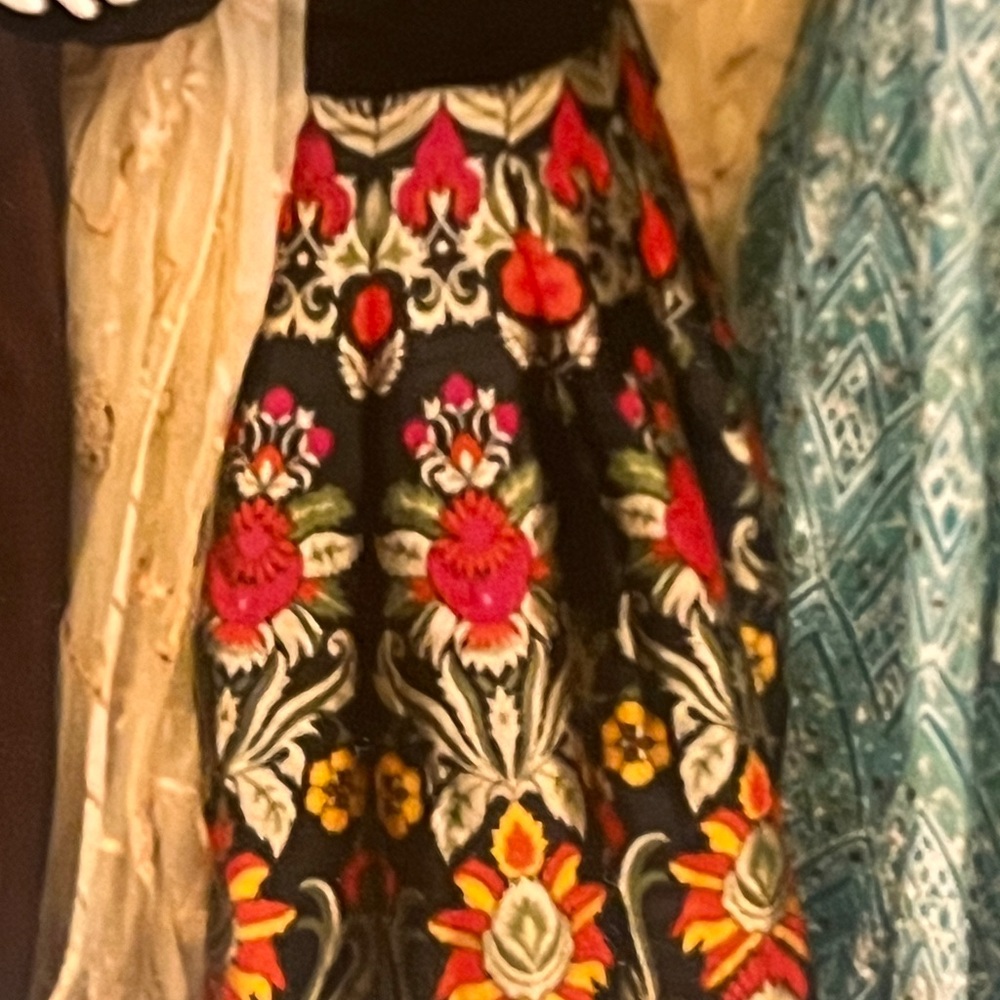 Vibrant Floral A-Line Skirt - Black and Multicolor